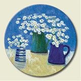 Lazy Susan ~ Summer Daisies ~ decorative tempered glass ~ 16 inch diameter ~ code 463