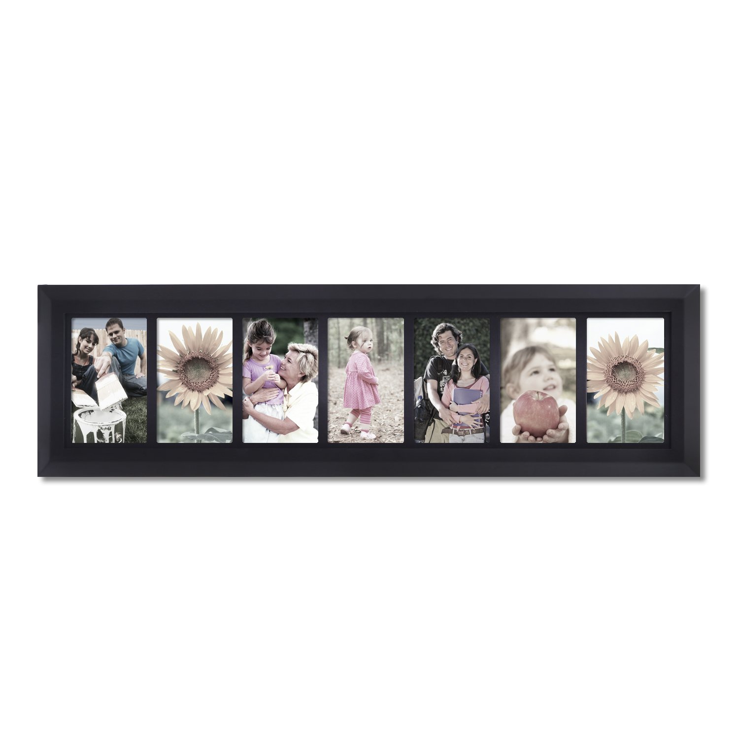 Adeco 7Opening 4x6" Black Wood Bevelled Wall Collage Picture Photo