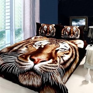 MBIGM Tiger Bedding Sets,Animal Print Comforter Set,3D Oil Painting Duvet Cover Set,4Pcs,Queen, Comforter NOT Contained