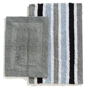 Ruia Home Cotton Reversible 2-Piece Bath Rug Set, Black/