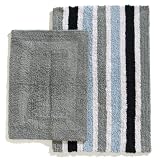 Ruia Home Cotton Reversible 2-Piece Bath Rug Set, Black/Grey