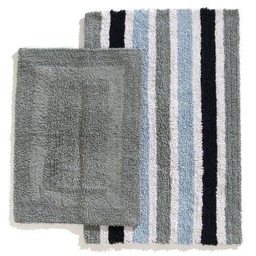 Ruia Home Cotton Reversible 2-Piece Bath Rug Set, Black Grey