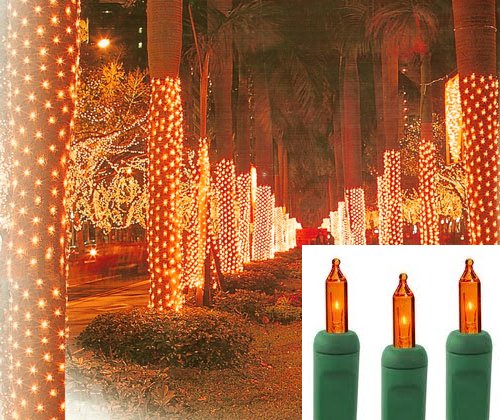 Sienna Orange Amber LED Net Style Tree Trunk Wrap Christmas Lights with Green Wire, 2' x 8'