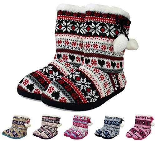Enimay Women's Slipper Boots Lounge House Relaxed Shoes Winter Snow Flakes Hearts