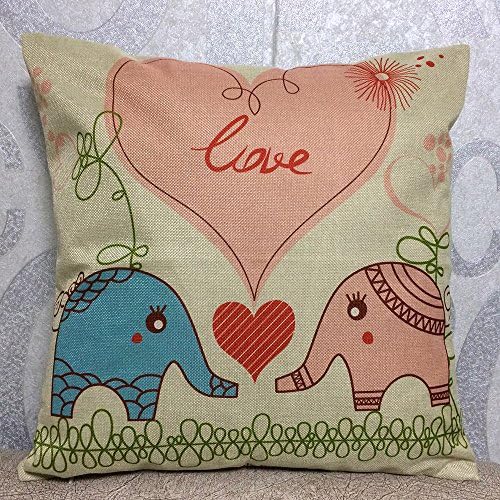 Animal Style Lovely Cartoon Elephant Pass Love Hearts Design Home Decor Design Throw Pillow Cover Pillow Case 18 x 18 Inch Cotton Linen for Sofa
