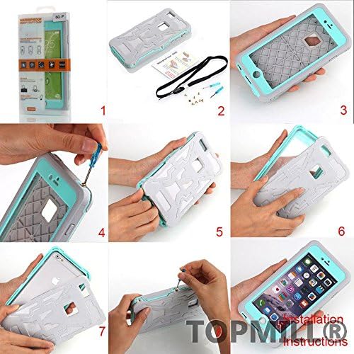 TOPMILL® NEW Waterproof Shockproof Aluminum Gorilla Glass Case Cover For iPhone 6 Plus (Mint Blue)