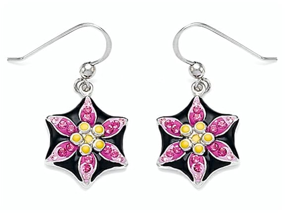 Black, Pink, and Yellow Enamel Earrings with Pink CZ's