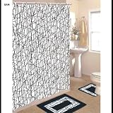 Black and White ZIG-ZAG 15-Piece Bathroom Set: 2-Rugs/Mats, 1-Fabric Shower Curtain, 12-Fabric Covered Rings