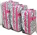 Apparel : 3 Piece Zebra Print Suitcase Set Luggage Hot Pink Trim