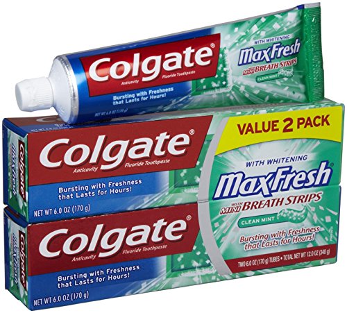 Colgate MaxFresh Clean Mint Toothpaste with Mini Breath Strips, 6 oz, 2pk