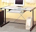 Modern Gun Metal Finish Computer Desk w/Glass Top