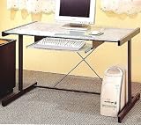 Modern Gun Metal Finish Computer Desk w/Glass Top