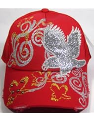 Sports: Vintage Bling Eagle Glitter Stitched Mesh Snapback Baseball Cap - Red - Karmas Canvas