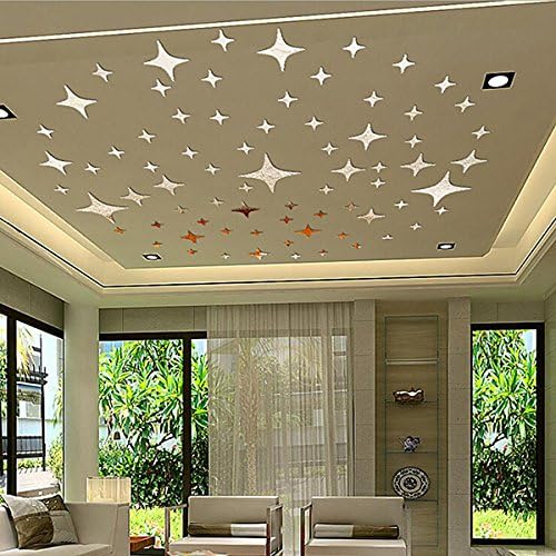 Stars Removable Wall Stickers Mirror Effect Acrylic 3D DIY Home Decor for Living Room Bedroom Playroom Silver White