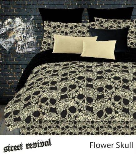 Veratex Bedroom Decorative Flower Skulls Sheet Set Full Black/Tan