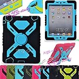 NEW Waterproof Shockproof Dirt Snow Sand Proof Survivor Extreme Army Military Heavy Duty Cover Case Kickstand for Apple iPad Mini Kids Children Gift @XYG (4-black/blue)