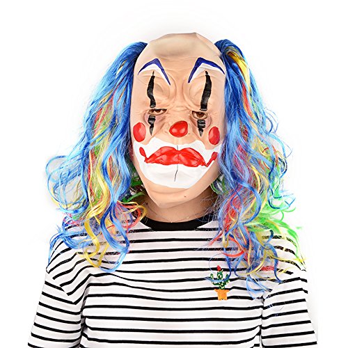 CycleMore Clown Mask with Blue Curly Hair Costume Party Cosplay Mask