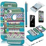 Pandamimi ULAK 3-Piece Hybrid High Impact Case Tribal Blue Silicone for iphone 4 4S +Screen Protector+Stylus