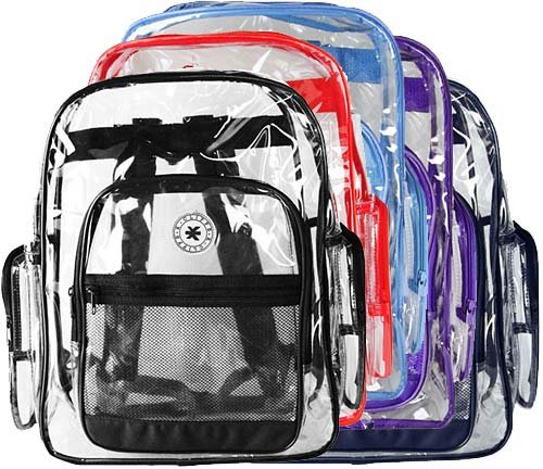 K-Cliffs Clear Transparent PVC Multi-pockets School Backpack/ Outdoor Backpack with Color Trim