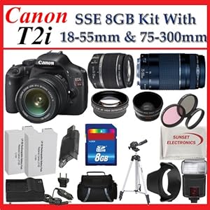 Canon EOS Rebel T2i Digital SLR Camera Kit with Canon EF-S 18-55mm f/3.5-5.6 IS Lens & Canon EF 75-300mm f/4-5.6 III Telephoto Zoom Lens + SSE Premium SLR Lens Accessory Package