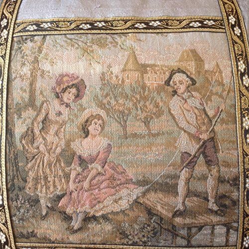 Vintage FRENCH Tapestry Upcycled into Lavender Silk Pillow, Gorgeous Trim of Ink Black and Gilt Gold, NEW Quality Down/Feather Insert, French Decor