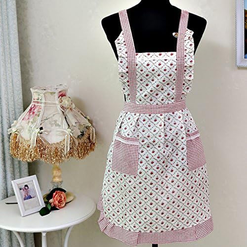 Khaopan Apron- Personalized Creative Best Women Restaurant Home Kitchen Cooking Pocket Lace Cotton Apron Dress New Color Small cell flower
