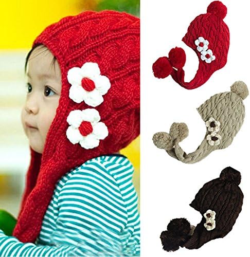 Xiaonibang Hy38 Baby Winter Hat Toddler Crochet Flowers Embellish Cap Ears Protect