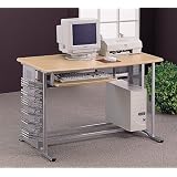 Brushed Aluminum Finish Computer Desk Workstation Table w Pull Out Keyboard Tray by Coaster