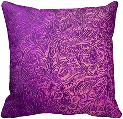 Plumb Purple Floral Tooled Faux Leather Pillow Case