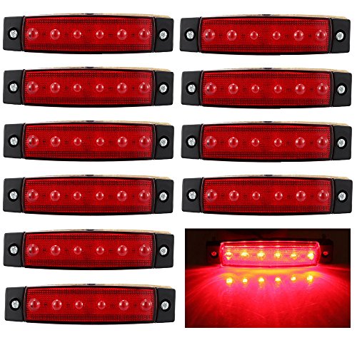 10x 6 LED Red Clearence Truck Bus Trailer Side Marker Indicators Light Tail Taillight Brake Stop Lamp 12V