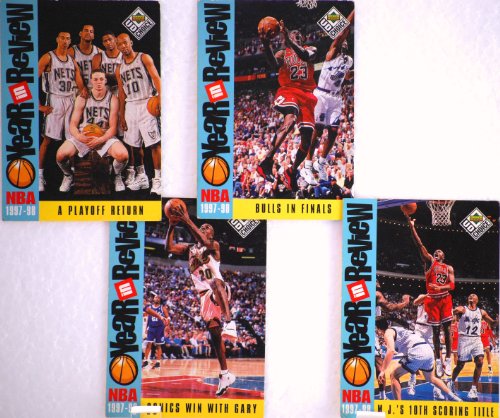 1997-98 - Upper Deck - UD Choice - NBA / Year in Review - 4 Basketball Trading Cards - Gary Payton / M. Jordan's 10th Scoring Title / Nets Playoff Return / Bulls in Finals - Vintage / Rare - Out of Production - Limited Edition - Collectible