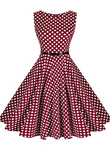 Miusol Women's Retro Polka Dot Sleeveless With Belt Casual Bridesmaid Dress