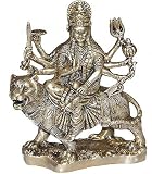 Goddess Figurines Brass Durga Sitting on Her Vehicle Lion 5.50 x 2 x 7.5 inches