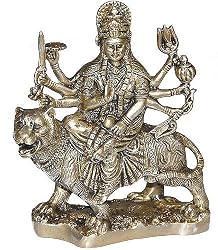 Goddess Figurines Brass Durga Sitting on Her Vehicle Lion 5.50 x 2 x 7.5 inches