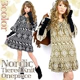 「【M】人気のノルディック☆ゆるニット長袖Aラインチュニックワンピース」の画像