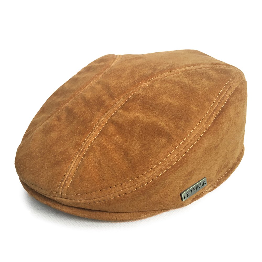 LETHMIK Classic Newsboy Flat Hat Genuine Leather Cabbie Hat Ivy Cap Driving