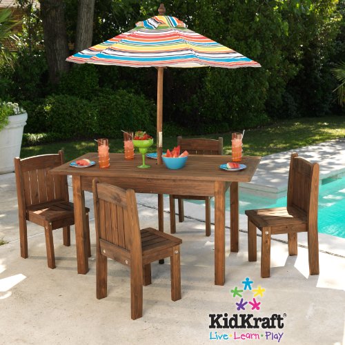 Kidkraft Table and Stacking Chairs with Striped Umbrella