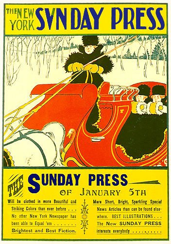 1890's New York Sunday Press Vintage Literary Antique Advertising Poster