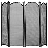 130x74cm LARGE FOUR FOLD FIRE SCREEN FIREGUARD BLACK