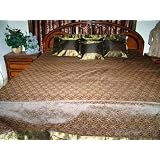 7p Banarasi Silk Sari Bedspread Sepia Brown Bedding Coverlet Throw Bedsheet
