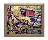 Birds Bluebirds Old Bridge Country Home Decor Wall Picture Oak Framed Art Print