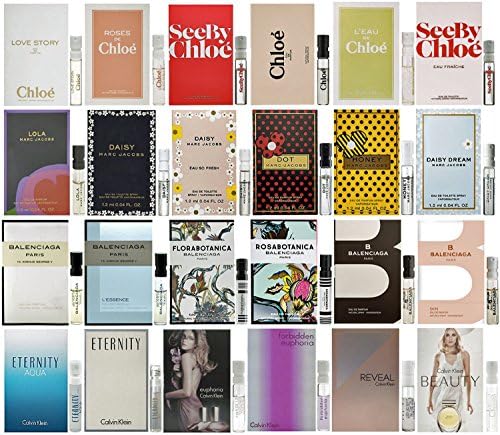 Women's Lot of 24 Fragrance Samples featuring Chloe, Marc Jacobs, Balenciaga, & CK