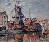 Hand Made Oil Reproduction - Claude Monet - 24 x 20 inches - The Windmill on the Onbekende Canal,...