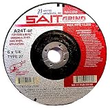 SAIT 20180 Type 27 6-Inch x 1/4-Inch x 5/8-11 11200 Max RPM Grade A24T Edge Depressed Center Grinding Wheels - 10 Pack