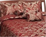 Floral Leaf 7 Piece Jacquard King Comforter Set, Burgundy