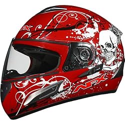 AFX Skull Adult FX-100 Full Face Motorcycle Helmet w/ Free B&F Heart Sticker Bundle - Red