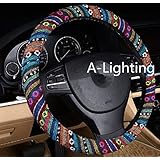 A-Lighting Ethnic Style Coarse Flax Cloth Automotive Steering Wheel Cover Anti Slip and Sweat Absorption Auto Car Wrap Cover - A