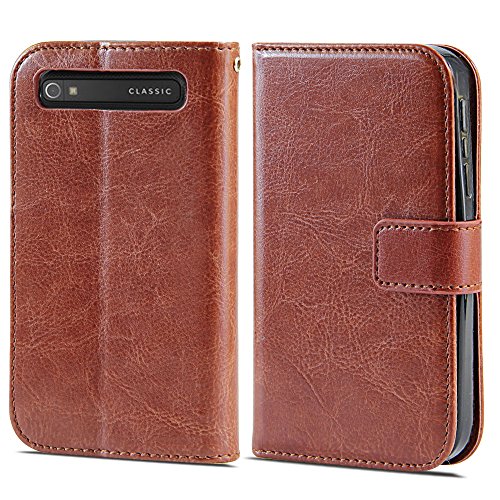 LK BlackBerry Classic Case -Wallet PU Leather Case Flip Cover Built-in Card Slots & Stand for BlackBerry Classic Q20 + Stylus Pen (Brown)