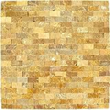1 x 5/8 small mosaic tile split face giallo real 12 x 12 mesh back