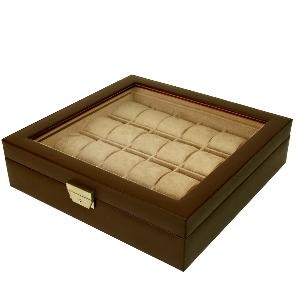 watch display case Tech Swiss TS5849BRN Leather Watch Box Extra Large